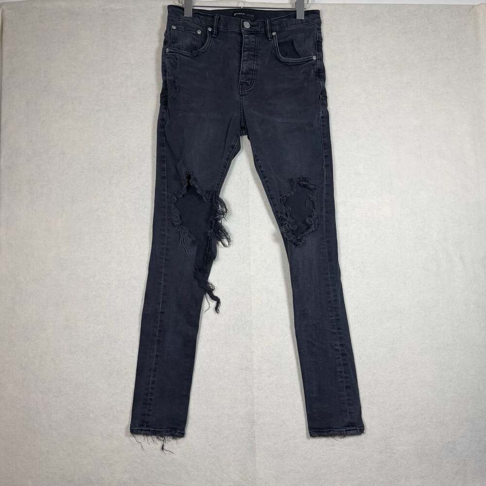 Purple Brand Jeans Womens Size 31 P002 Black Blowout Distressed Skinny Jeans